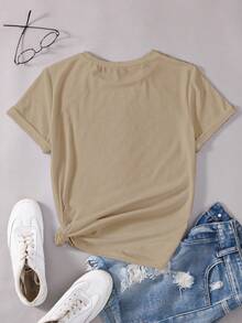 SHEIN LUNE Cartoon & Đồ họa chữ cái Áo thun - Màu Khaki - Xem 2
