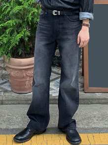 DAZY 男士直筒牛仔褲,側口袋款式 - 黑色 - 查看 1