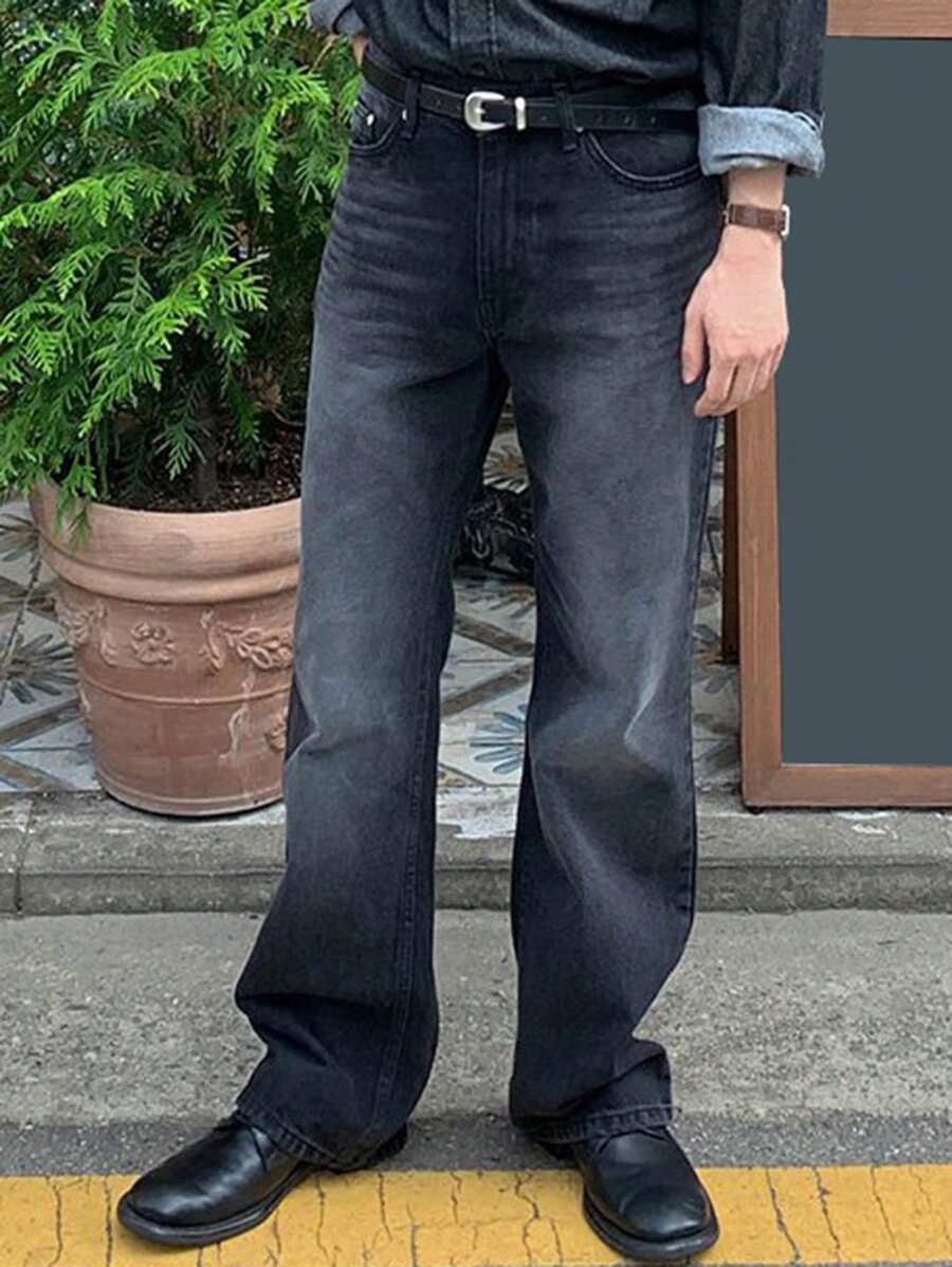 DAZY 男士直筒牛仔褲,側口袋款式 - 黑色 - 查看 1