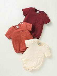 SHEIN Vintaside Kids 3入組寶寶純色連身衣 - 彩色 - 查看 1