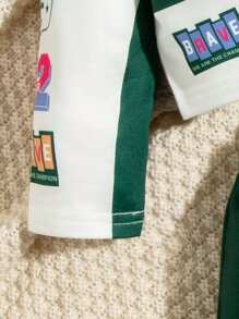 SHEIN Baby Girls' Letter Printed Jacket And Skirt Matching Set - Green - View 5