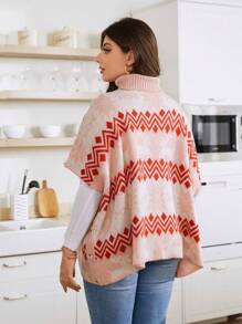 Calvaya Plus 1pc Geo & Elk Pattern Turtleneck Batwing Sleeve Sweater Knit Pullover Fall Winter Sweater - Multicolor - View 2