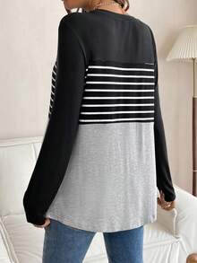 SHEIN 孕婦條紋印花撞色T恤 - 彩色 - 查看 2