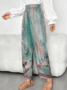 EMERY ROSE Floral Print Wide Leg Pants - Multicolor - View 5