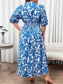 Calvaya 大尺碼花卉印花洋裝 - 藍色 - 查看 2