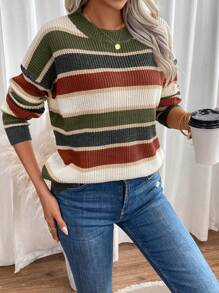 SHEIN Essnce Khối màu Vòng cổ Áo len Với Thả vai Tay áo - Nhiều màu - Xem 3