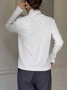 DAZY Áo thun dài tay dệt kim gân cổ cao - Xám - Xem 7