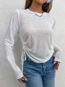 SHEIN Unity 半透明側抽繩t卹 - 白色 - 查看 3