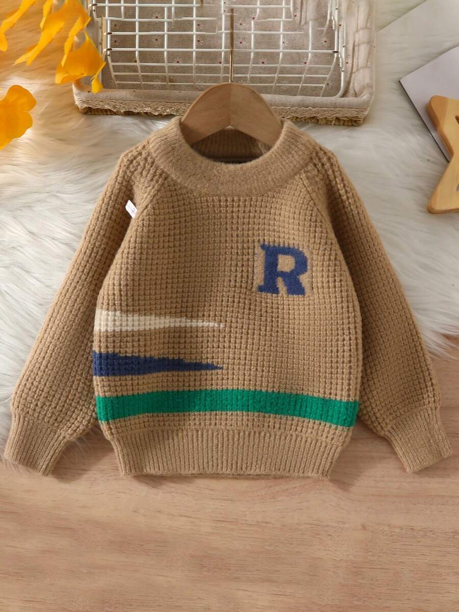 Chàng trai trẻ Mẫu chữ Tay Raglan Áo len - Màu Khaki - Xem 1