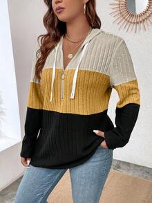 SHEIN LUNE 大码女式撞色抽绳卫衣 - 彩色 - 查看 7