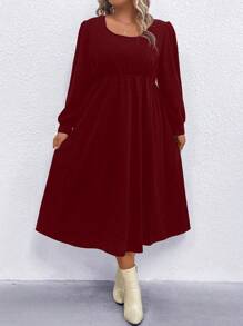 SHEIN LUNE Kích thước lớn Của phụ nữ Ống tay áo Đầm - Màu Đỏ Sâu - Xem 5