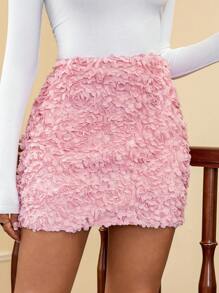 SHEIN Privé Flower Layered Mini Skirt - Pink - View 4