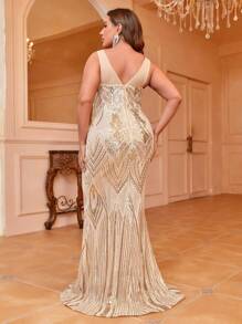 SHEIN Belle Plus Mermaid Hem Sequin Formal Dress - Champagne - View 2