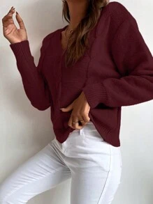 SHEIN LUNE Casual Academic Style Sweater - Maroon - View 4