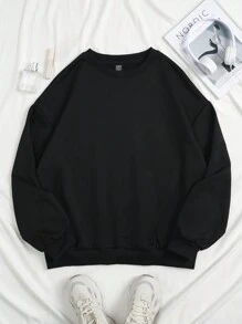 SHEIN EZwear 女士蝴蝶印花下垂肩運動衫 - 黑色 - 查看 2