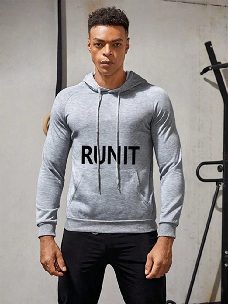 Men's Letter Print Drawstring Hooded Sports Sweatshirt Men Sweatshirt