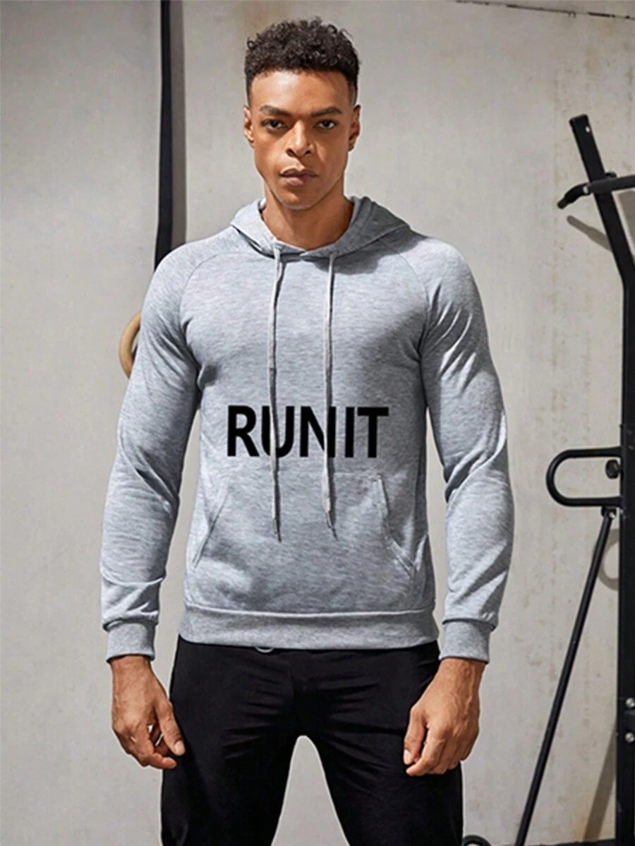 Gym Rark 男士字母印花抽绳连帽运动卫衣 - 灰色 - 查看 1