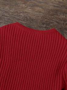 SHEIN Tween Girl Solid Ribbed Knit Dress Without Belt - Burgundy - View 5