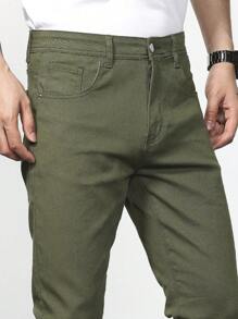 Manfinity Homme 男士素色緊身牛仔褲 - 軍綠色 - 查看 5