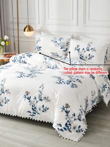 3pcs Floral Pom-Pom Duvet Cover Set, Available In Twin/Queen/King Size, Farmhouse Style Bedding Set, Includes 1 Duvet Cover With Zipper, 2 Pillow Shams, Super Soft Microfiber, Gift For Her - Multicolor - View 7