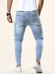 Manfinity Homme Nam Đau khổ Denim mùa giặt Quần jean ôm - Rửa nhẹ - Xem 2