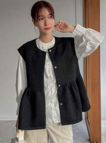 FRIFUL Women's Sleeveless Jacket With Ruffled Hem Vest - Black - View 1
