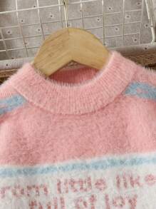 SHEIN Suéter con patrón de letra a rayas para niñas preadolescentes - Multicolor - Ver 3