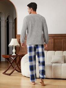 男士字母刺绣泰迪熊睡衣套装/睡衣套装 - 彩色 - 查看 2