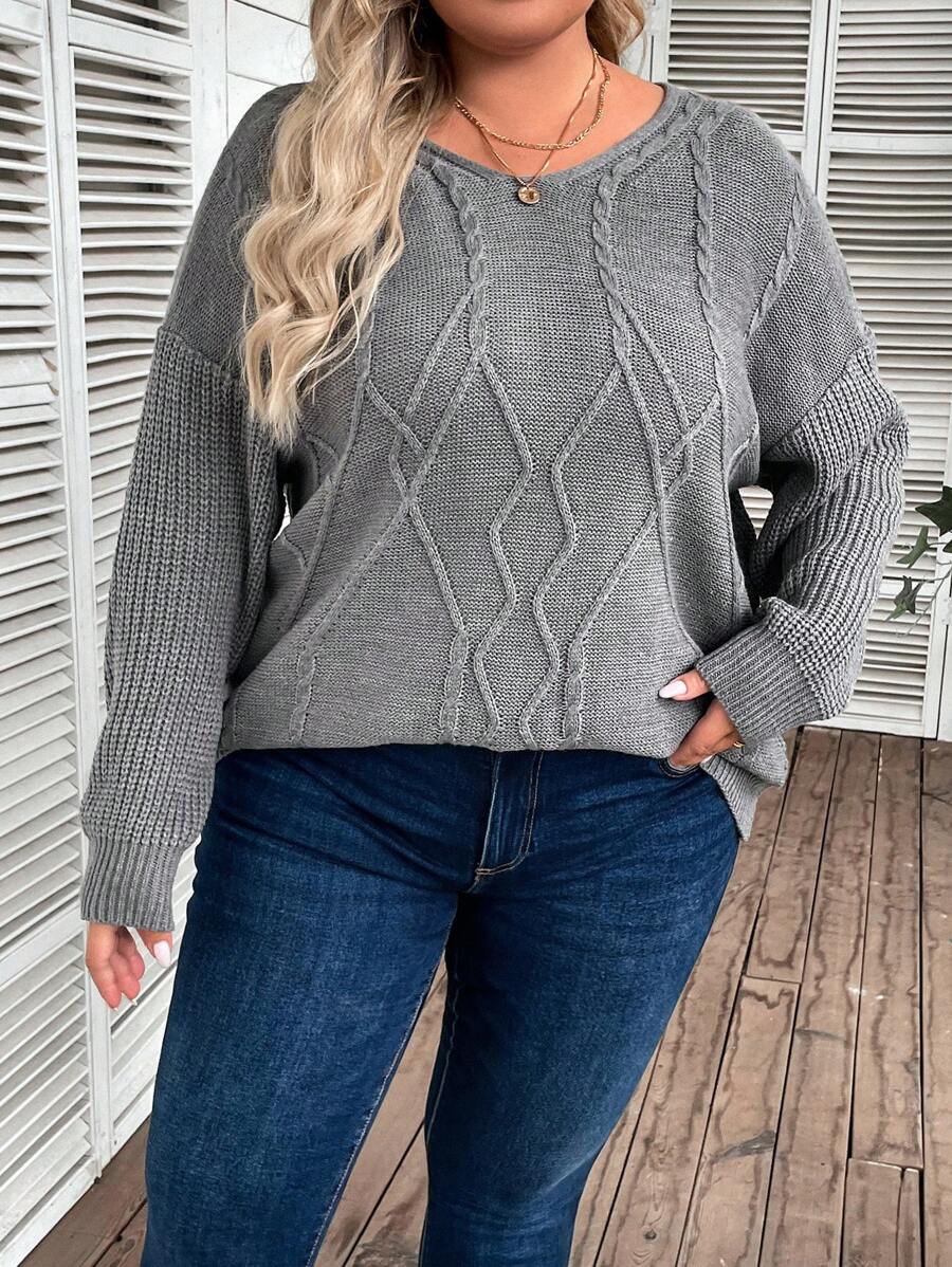 EMERY ROSE Xoắn Dan Kích thước lớn Áo len - Xám - Xem 1