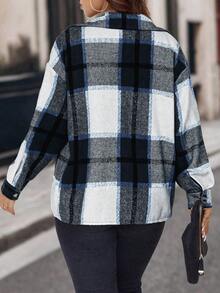 SHEIN LUNE 大码格子图案落肩袖夹克 - 藏蓝色 - 查看 2