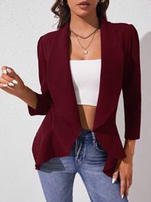 SHEIN Tall Khăn quàng Mở Mặt trước Áo vest - Màu Đỏ Sâu - Xem 1