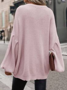 SHEIN LUNE Batwing Sleeve Ribbed Knit Sweater - Pink - View 2