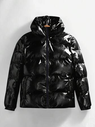 Manfinity BRENVOR 宽松男士长袖斜插口袋连帽羽绒服，适合秋冬季节，情侣款