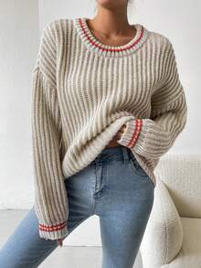 SHEIN Essnce Women'S Drop Shoulder Sweater - Apricot - View 3