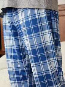 男士卡通表情印花圓領t卹+格紋長褲家居服 - 彩色 - 查看 10