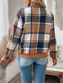 SHEIN LUNE In kẻ sọc Dây kéo Áo khoác - Nhiều màu - Xem 2