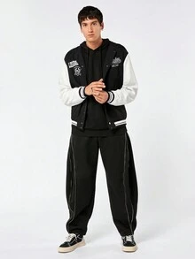 Manfinity RebelGame Men's Letter Printed Oversized Jacket - Black - View 4