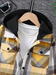 SHEIN 男孩休閒連帽格紋襯衫,多用途風格適用於日常穿著和校園風格 - 黃色 - 查看 3