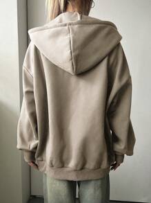 DAZY Women's Hooded Sweatshirt With Front Zipper Closure And Drop Shoulder Design,Fall Women Clothes - Khaki - View 2