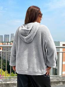 SHEIN Coolane 加大码字母拼接落肩泰迪卫衣 - 灰色 - 查看 2