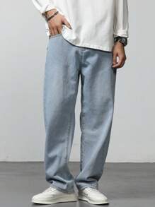 Claim Dot Men's Loose Fit Washed Slant Pocket Jeans - Light Wash - View 6