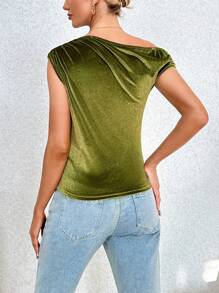 SHEIN Privé Women's Asymmetrical Collar & Pleated Detail Top - Green - View 4