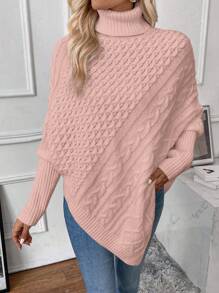 SHEIN Clasi 高領蝙蝠袖不對稱下擺毛衣 - 淺粉色 - 查看 4