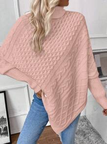 SHEIN Clasi 高領蝙蝠袖不對稱下擺毛衣 - 淺粉色 - 查看 5