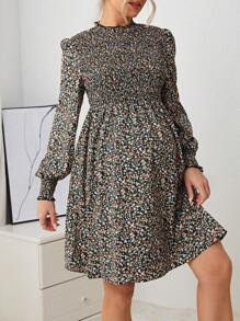 SHEIN 孕婦碎花燈籠袖洋裝 - 彩色 - 查看 5