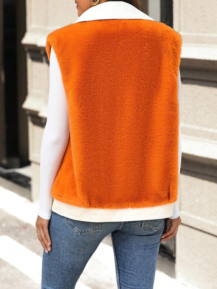 Contrast Panel Flap Detail Fleece Vest Coat