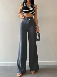 Wysoki stan Z paskiem Szeroka Noga Spodnie garniturowe