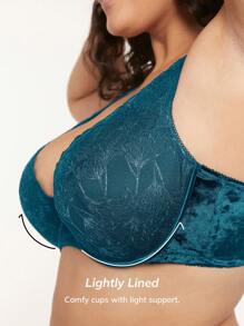 LUVLETTE Plus Lingerie Lounge Curve Velvet Lace Plunge Lightly Lined Bra - Dark Green - View 6