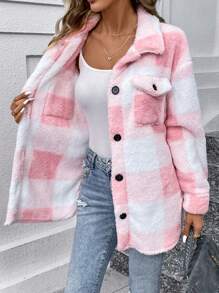 SHEIN LUNE Abrigo de mujeres de cuadros suave regular