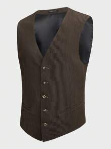 GENTILAND 男士條紋印花西裝背心 - 棕色 - 查看 1